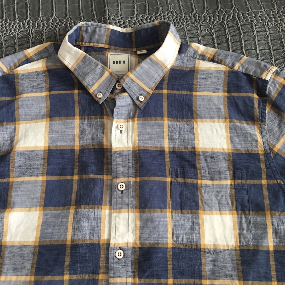 ROWM Shirt Mens 2XL Multicolor Plaid Short Sleeve Button Up Cotton Blend ~Flawed